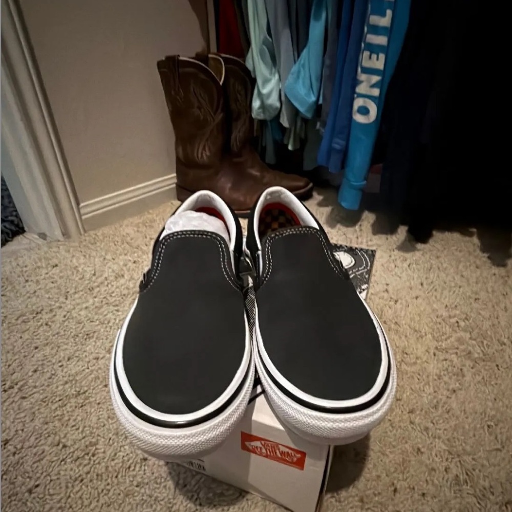 Vans Black and White Slip-On Shoes